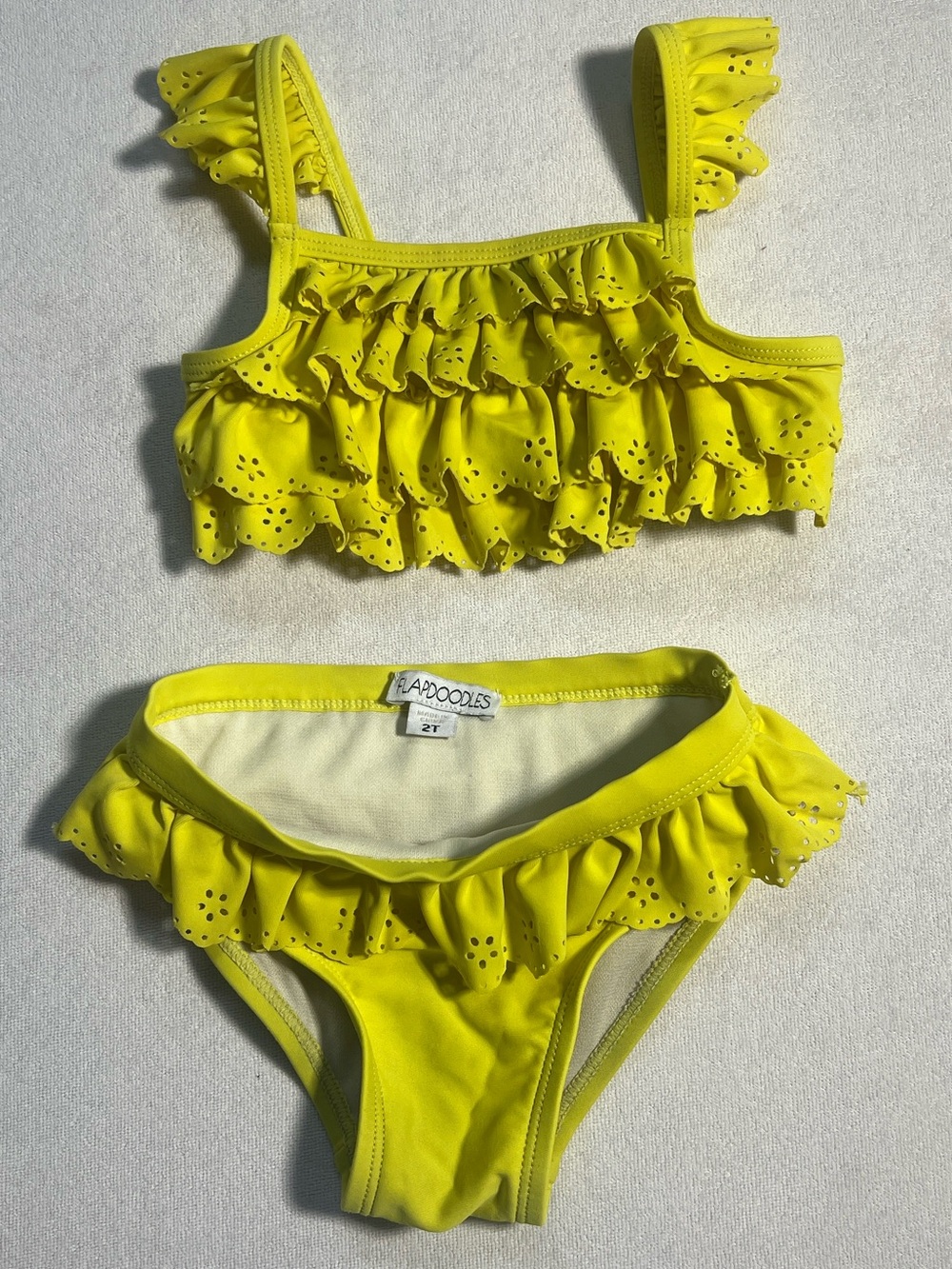 Flapdoodles Toddler Girls Yellow Eyelet Ruffle Bikini Swimsuit Set 2T